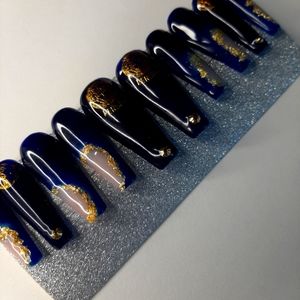 Navy blue and gold press on nails Size Medium